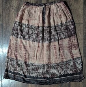 KAAKU Women's Brown Geometric Midi Indian Skirt 100% Cotton Lined Free Size (M)